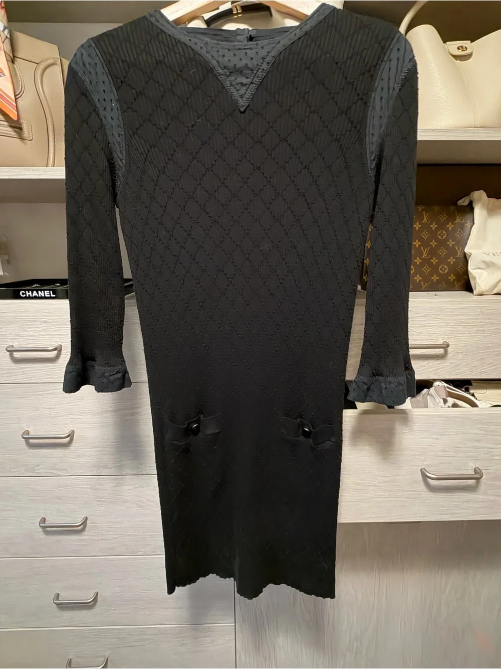 CHANEL Knee Length Black Knit Sheath Dress - Women's Size 40